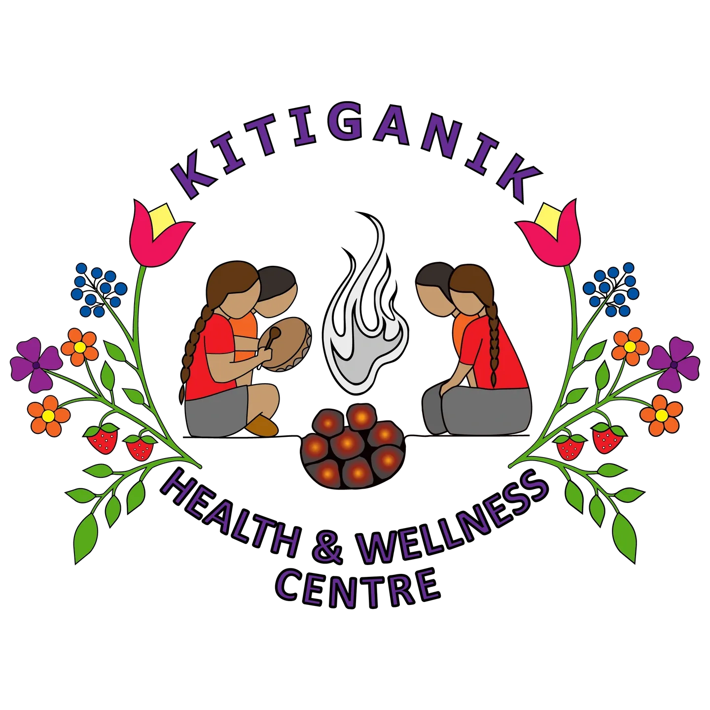 Logo of Kittigann Health & Wellness Centre with two figures and flowers.
